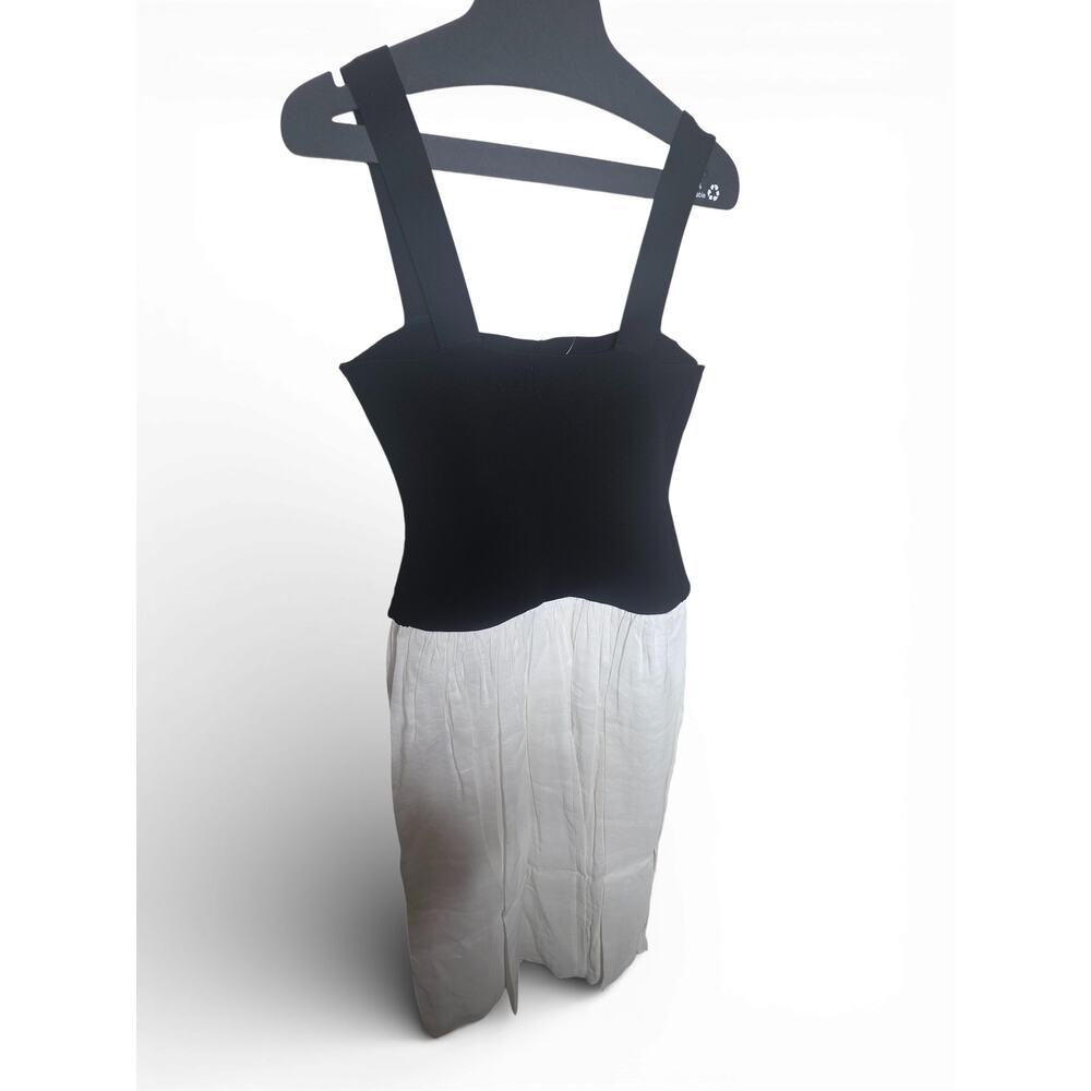 New with Tags La Ligne Henriette Dress L Black Ivory Knit Drop Waist Slit Flowy - Picture 14 of 16